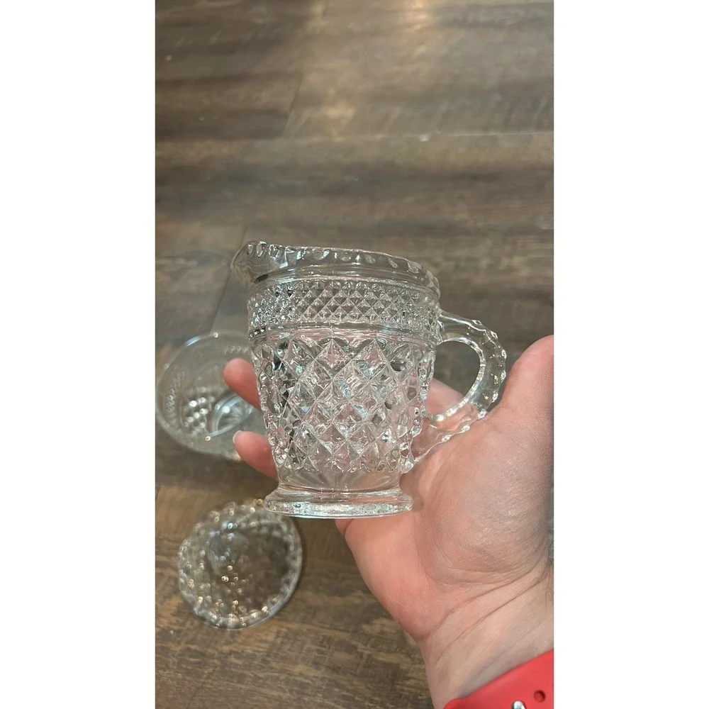 Vintage Anchor Hocking Wexford Clear Glass Creamer And Sugar Set, with Tray